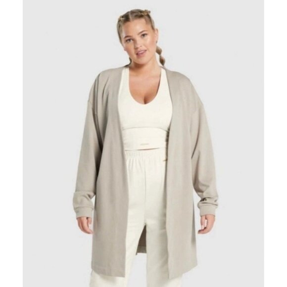 Gymshark Womens‎ Gray Oversized Cardigan Robe Open Front Long Sleeve Size XS - Picture 2 of 11